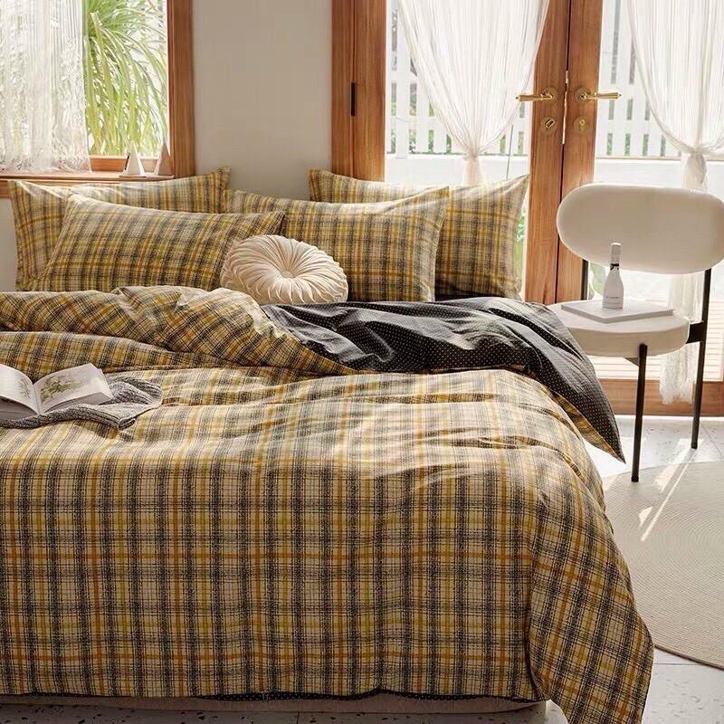 Set Cotton Living Kẻ Hàng Nhập Khẩu Cao Cấp 4 Món