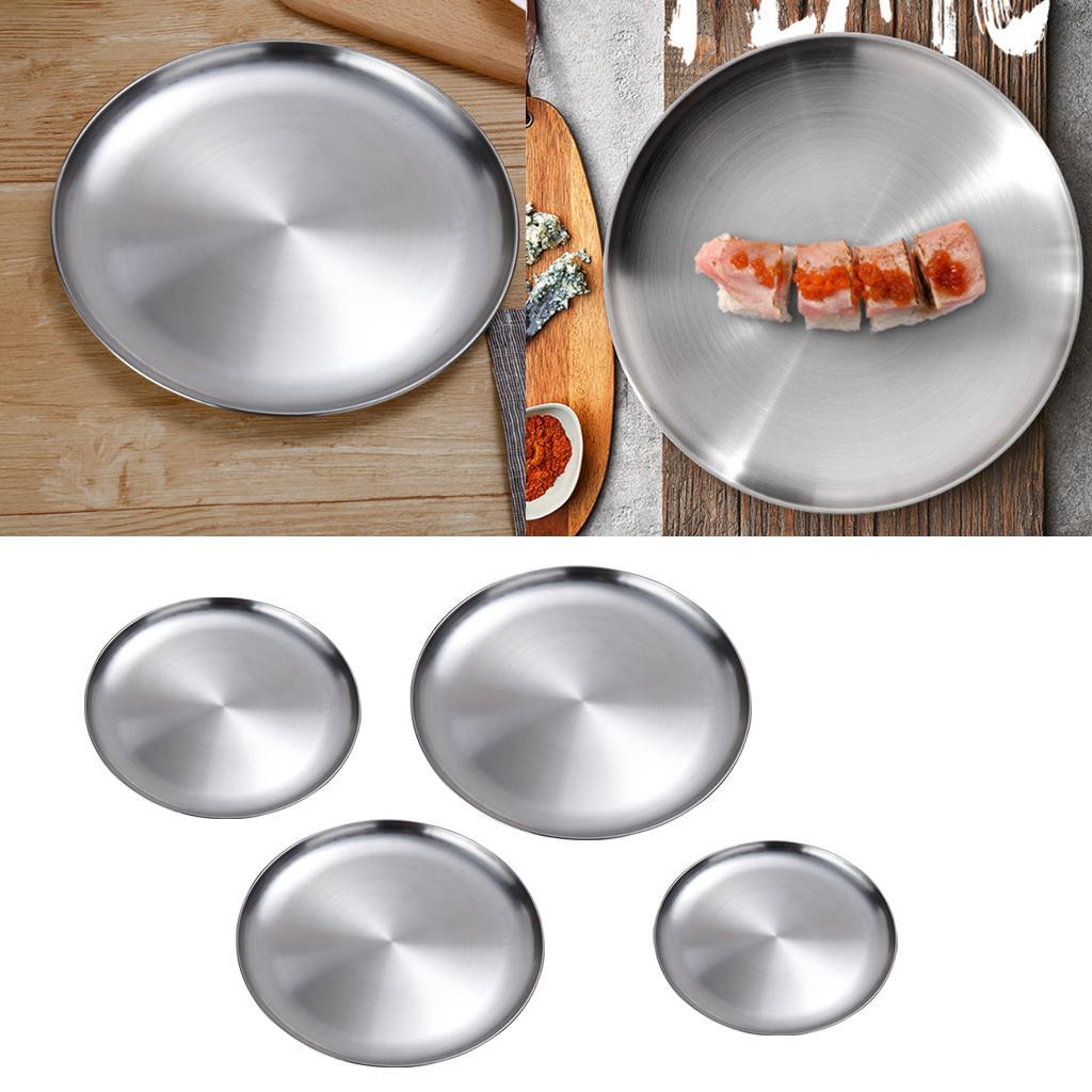 4pcs Stainless Steel Flat Dish Plate Insulated Thick Platter for BBQ