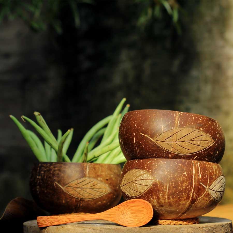 Tô/Chén/Bát gáo dừa khắc hoa văn Crus [Crus Pattern Coconut Bowl]