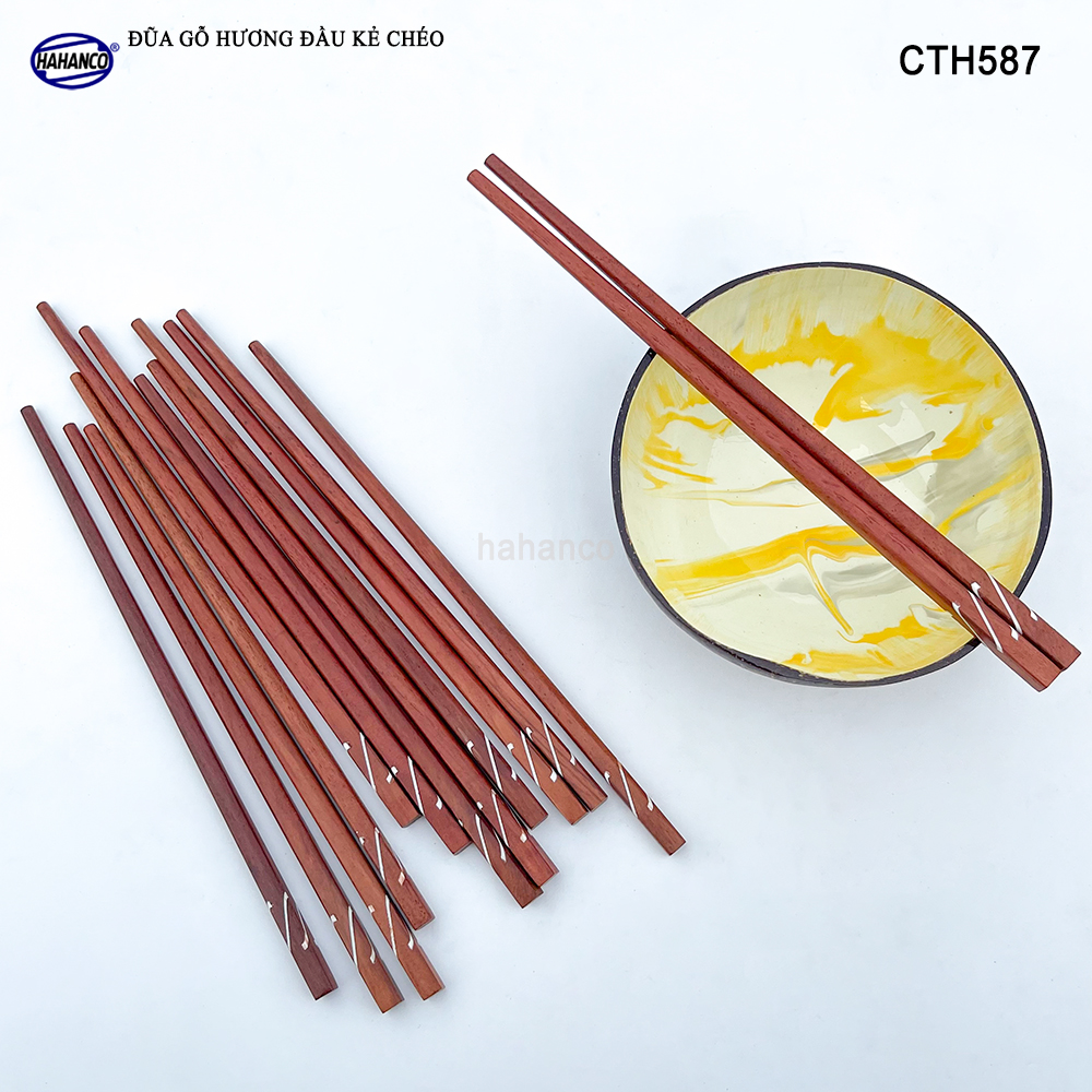 Đũa Gỗ Hương Tự Nhiên Vuông (Sét 10 Đôi) Khảm Trai Chống Mốc Chống Trơn Trượt - CTH587