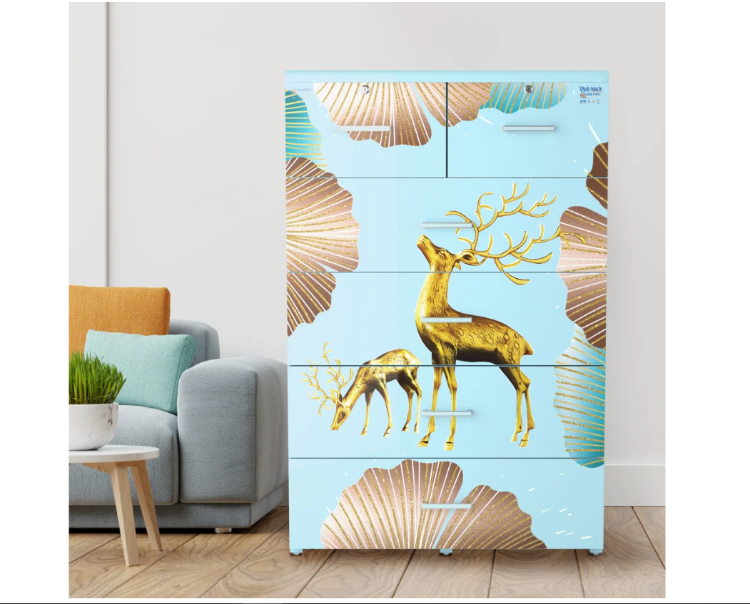 Tủ nhựa 5 tầng Qui Phúc D'eli Max màu xanh dương mẫu Hươu KT 900 x 490 x 1390 mm