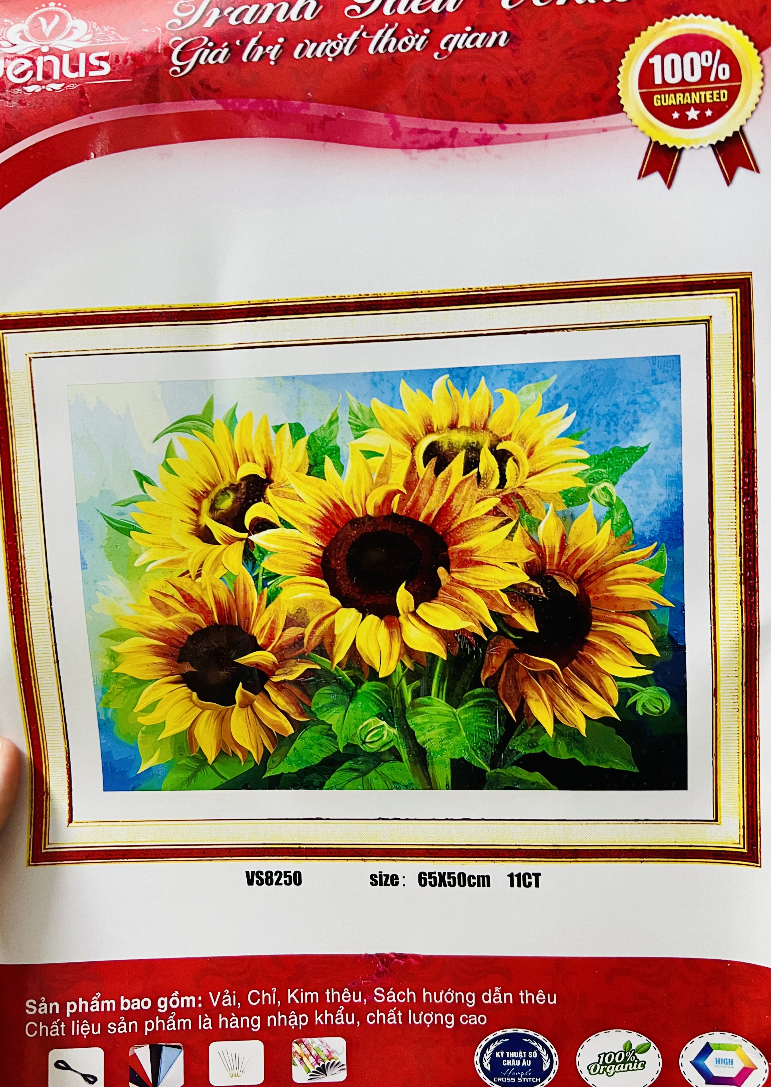 Tranh thêu kín Hoa hướng dương vs8250, kích thước 50 x 65 cm
