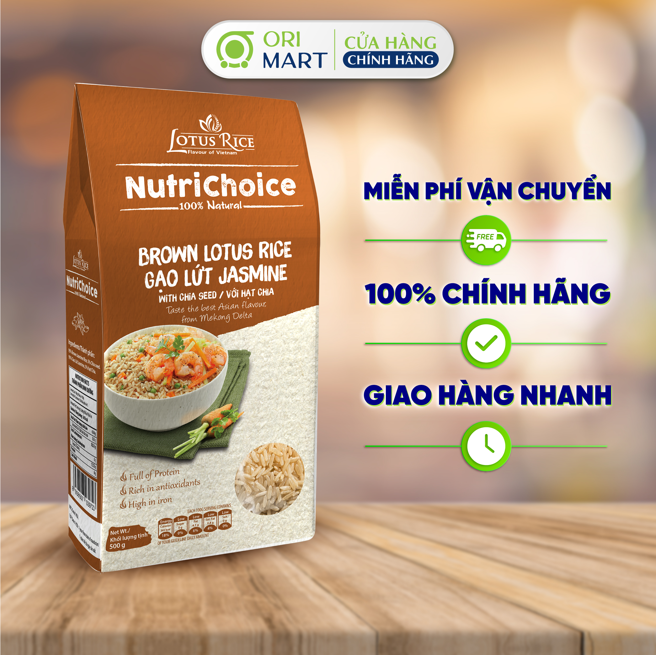 COMBO 3 Gạo Lứt Nâu &amp; Hạt Chia Hữu Cơ NutriChoice Brown Lotus Rice Gói 500G Thơm Ngon Giàu Dinh Dưỡng Đạt Chuẩn An Toàn ORIMART