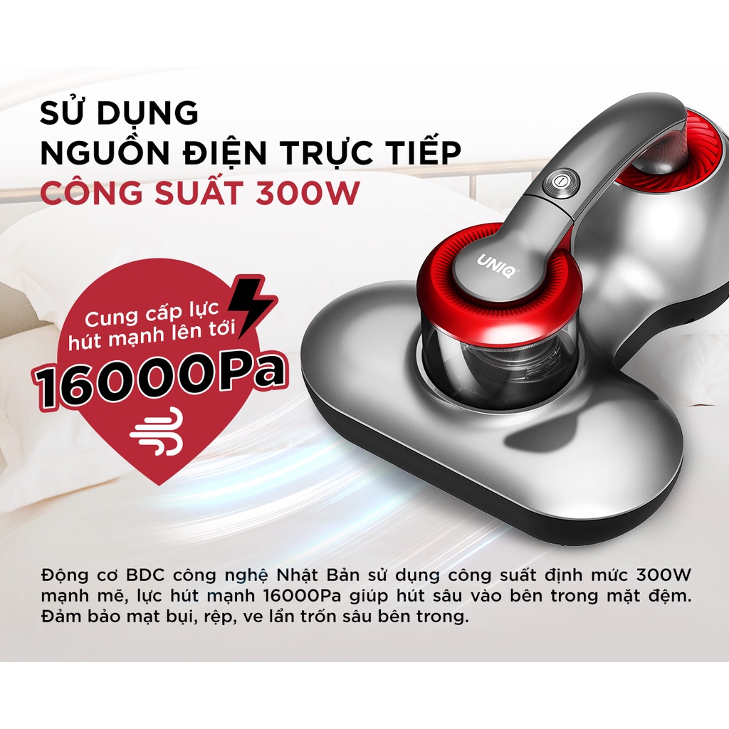 Máy Hút Bụi Giường Đệm Nệm UNIQ Fresh A10 Cầm Tay Mini Đa Năng Đèn UV Dây 4,5m Diệt Sạch Vi Khuẩn Ga Sofa Lông Cao Cấp - Hàng chính hãng