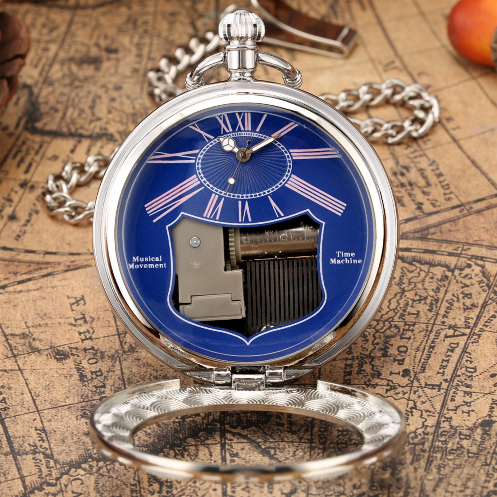2Pieces Quartz Pocket Watch Musical Movement Retro for Graduation Son
