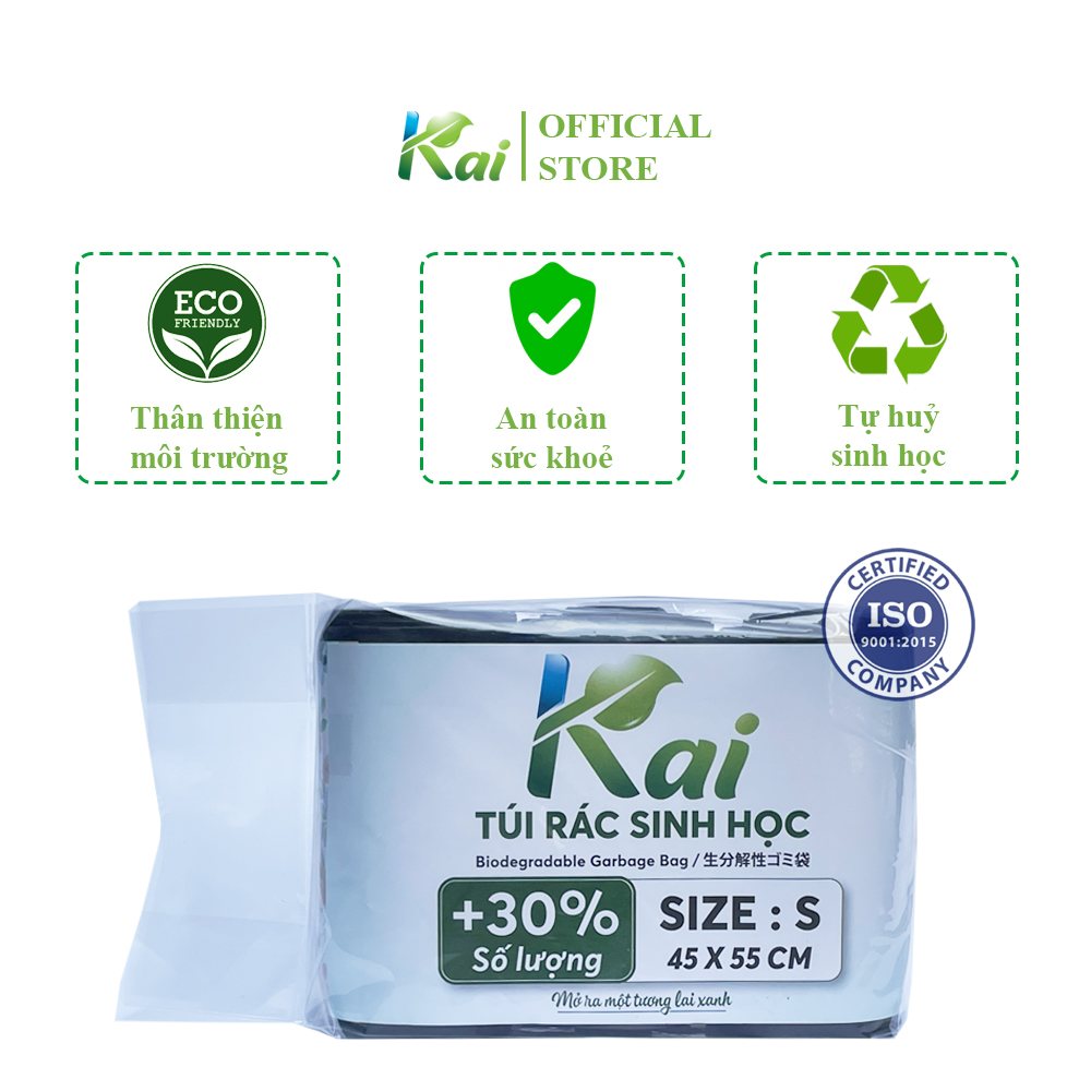 Lô 3 CUỘN TÚI RÁC TỰ HUỶ SINH HỌC KAI MÀU ĐEN, đủ 3 SIZE, thân thiện môi trường an toàn sức khoẻ tiết kiệm đến 30