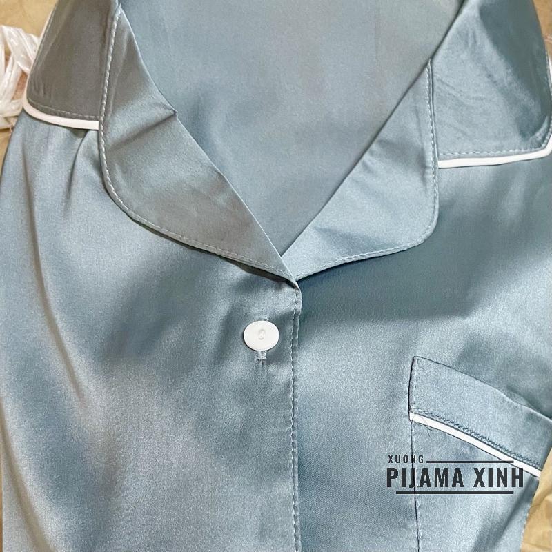 Đồ Ngủ - Đồ Bộ Pijama Lụa Chất Liệu Latin Màu Xanh Siêu Hot Cực Sang Chảnh