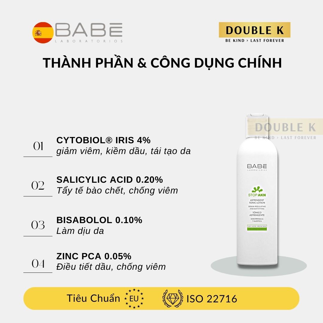 Toner Cho Da Dầu Mụn BABE Stop AKN Astringent Tonic Lotion - Double K