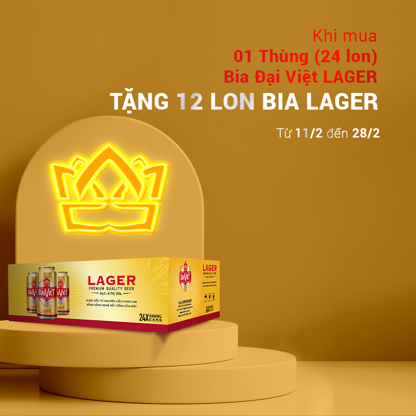 [Thùng (24) lon 330ml] Bia Lager Đại Việt, Bia vàng sản xuất theo công nghệ Bia Đức, không hóa chất, đậm vị bia việt.