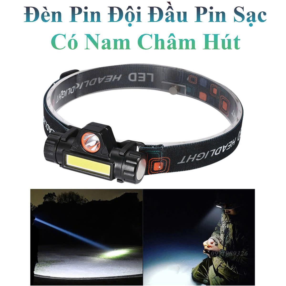 Đèn Pin Đội Đầu Nhỏ Gọn Pin Sạc Siêu Sáng Có Nam Châm Hút