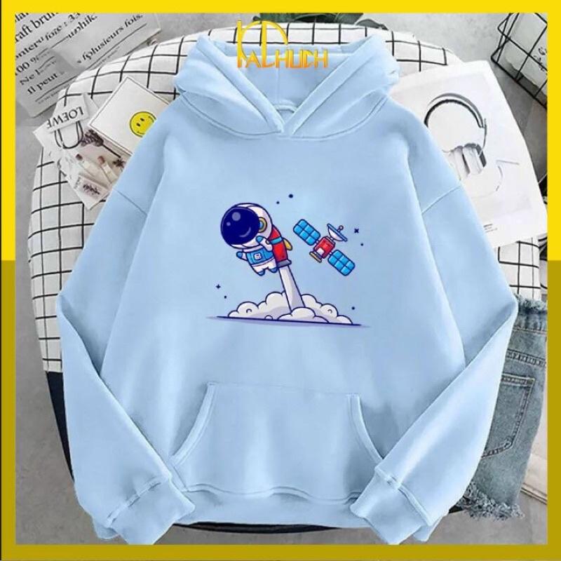 Áo khoác hoodie nam nữ in phi hành gia máy bay, nón 2 lớp