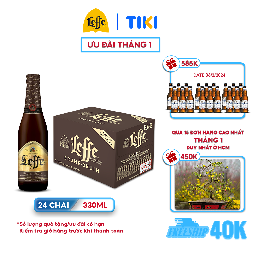 Thùng 24 Chai Bia Leffe Brune (Leffe Nâu) - Bia Thầy Tu Nhập Khẩu Bỉ (330ml/ chai)