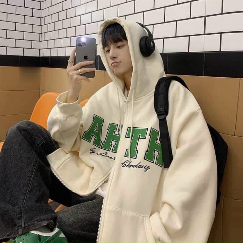 ÁO KHOÁC HOODIE NAM IN CHỮ AHTH FORM RỘNG CHÁT NỈ DÀY DẶN