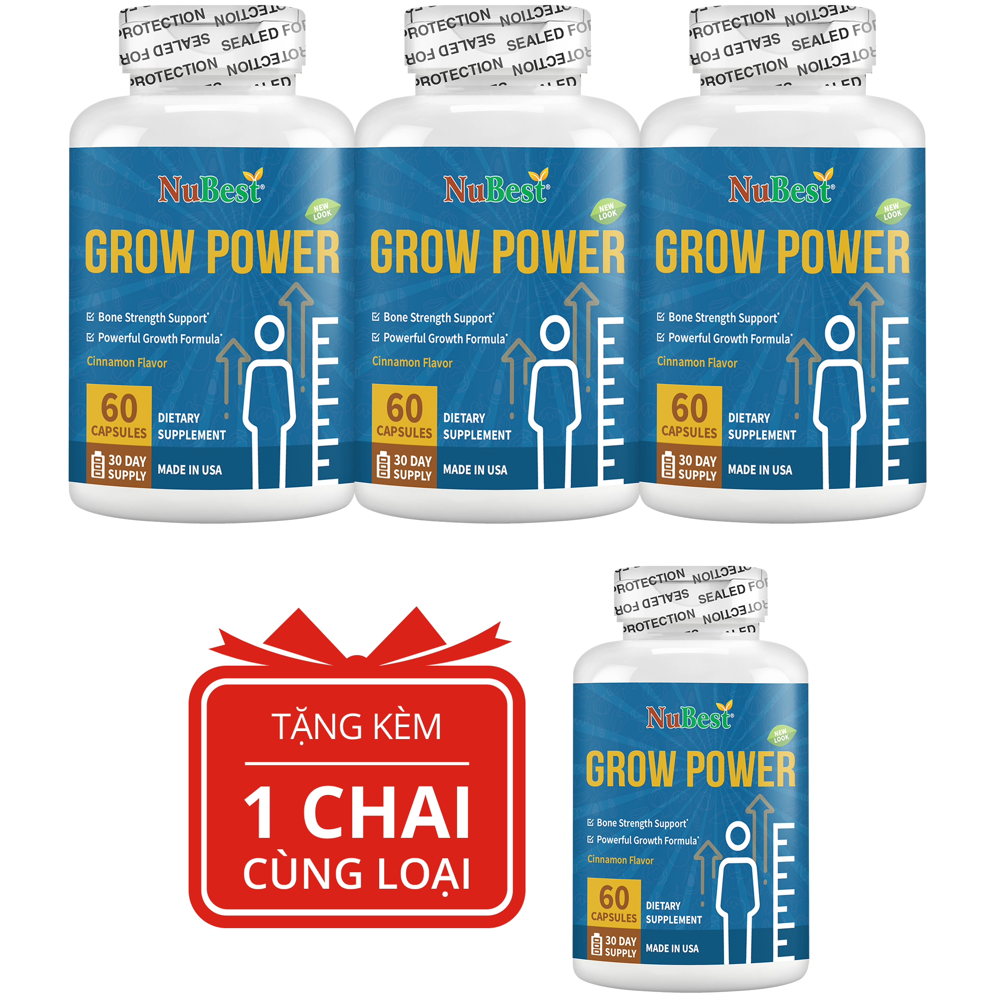 [Combo 3 Tặng 1] TPBVSK hỗ trợ Tăng Chiều Cao Grow Power thương hiệu NuBest