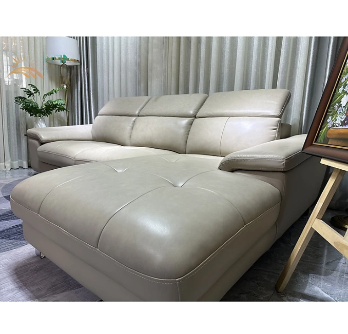 Sofa góc L da bò Italy Tundo màu kem – SFLCT10 2m6 x 1m6 hàng cao cấp chuẩn da bò nhập khẩu Ý