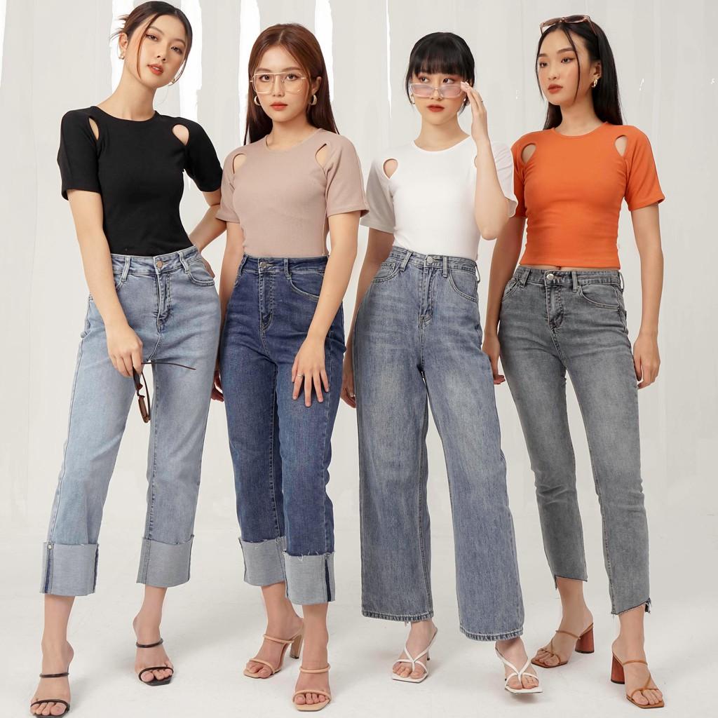 Áo kiểu dệt kim nữ Méo shop croptop ngắn tay cổ tròn Hetty