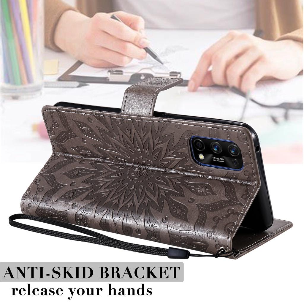 Ốp điện thoại silicon da PU kiểu ví gập in nổi họa tiết hoa hướng dương Cho OPPO REALME 7 PRO 7I C17 RENO4 PRO 4G RENO5 PRO 5G