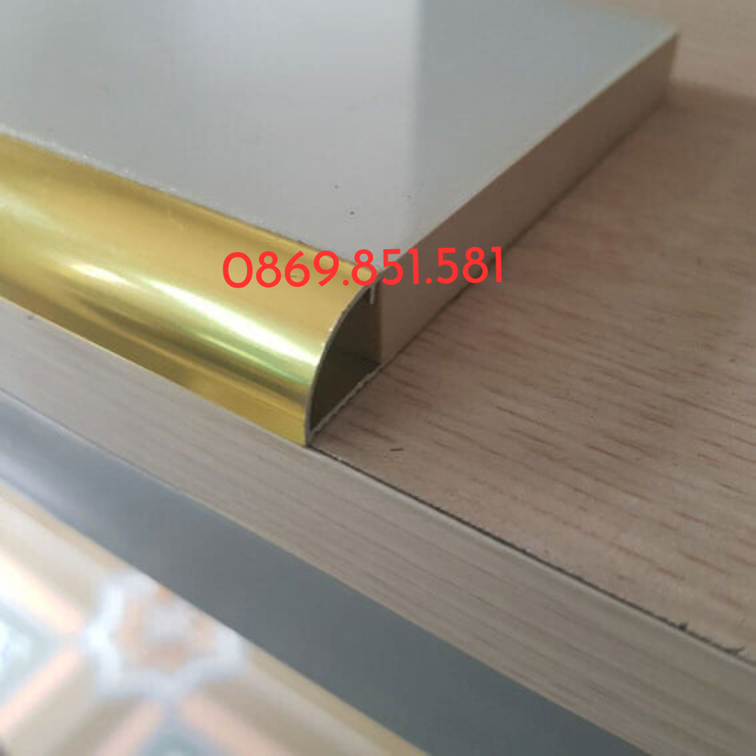 Nẹp nhôm ốp góc tròn YC10, Nẹp nhôm YC12, Nẹp nhôm bo góc tròn màu vàng bóng hàng dày 1li