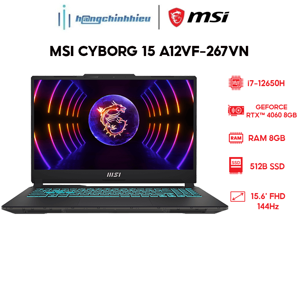 Laptop MSI Cyborg 15 A12VF-267VN (i7-12650H | 8GB | 512GB | GeForce RTX 4060 8GB | 15.6' FHD 144Hz | Win 11) Hàng chính hãng