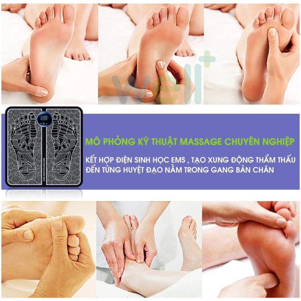 Thảm massage chân, máy massage chân xung điện EMS với 6 chế độ massage giúp bàn chân lưu thông khí huyết, giảm đau mỏi