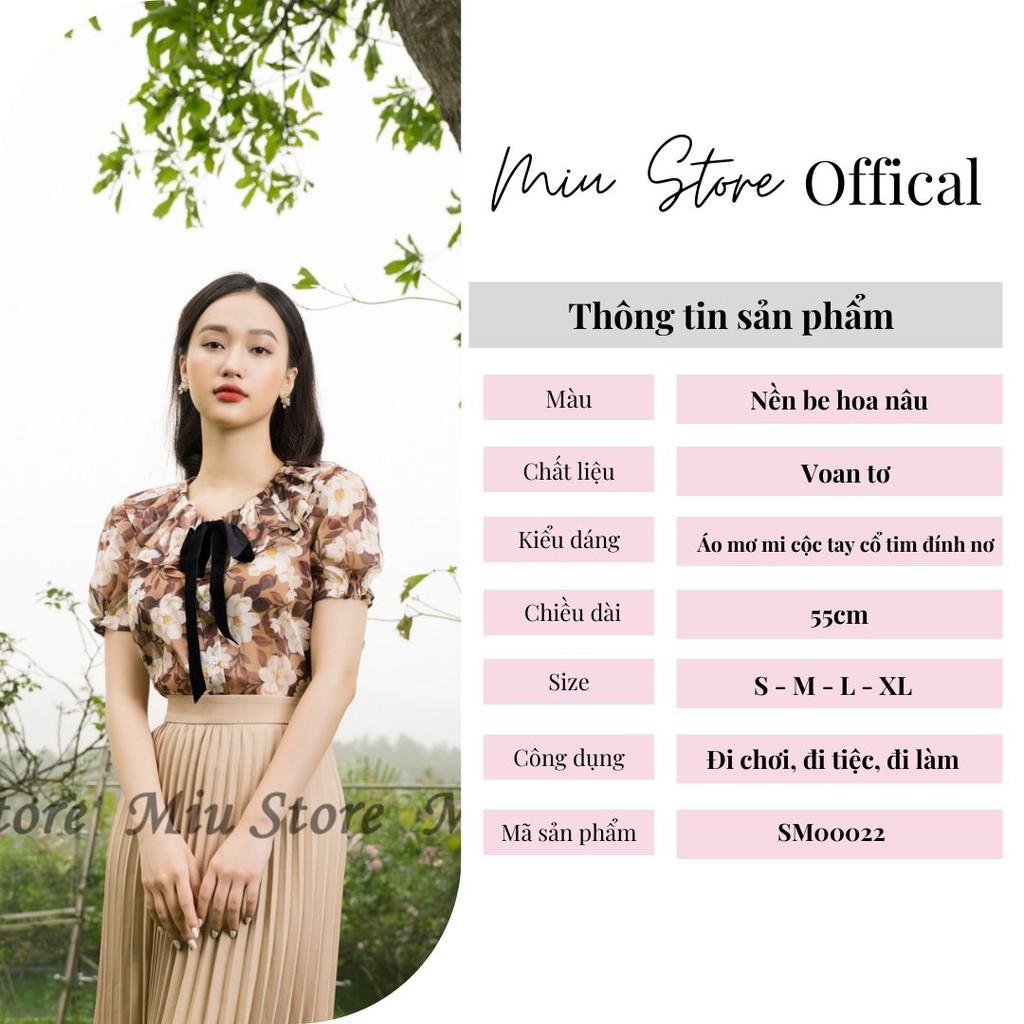 Áo sơ mi công sở nữ ngắn tay cổ tròn nơ đen Miu Store SM00022