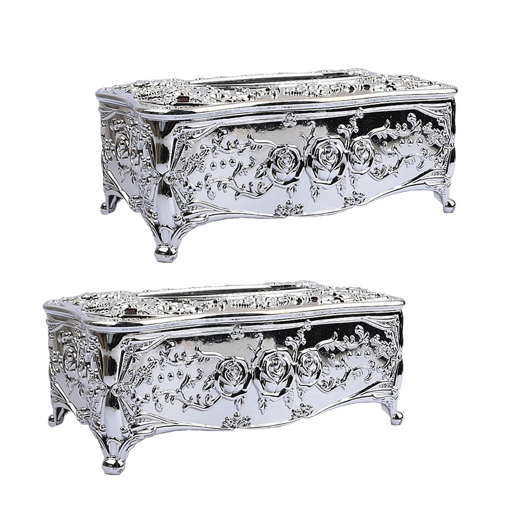 2pcs European Style Tissue Box Cover Living Room Car Tissue Holder Cover-Silver