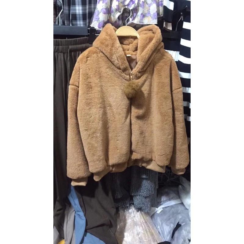 Áo khoác lông tai gấu mềm mịn mùa đông phối khóa kéo thời trang Hàn Quốc siêu ấm.METSHOP
