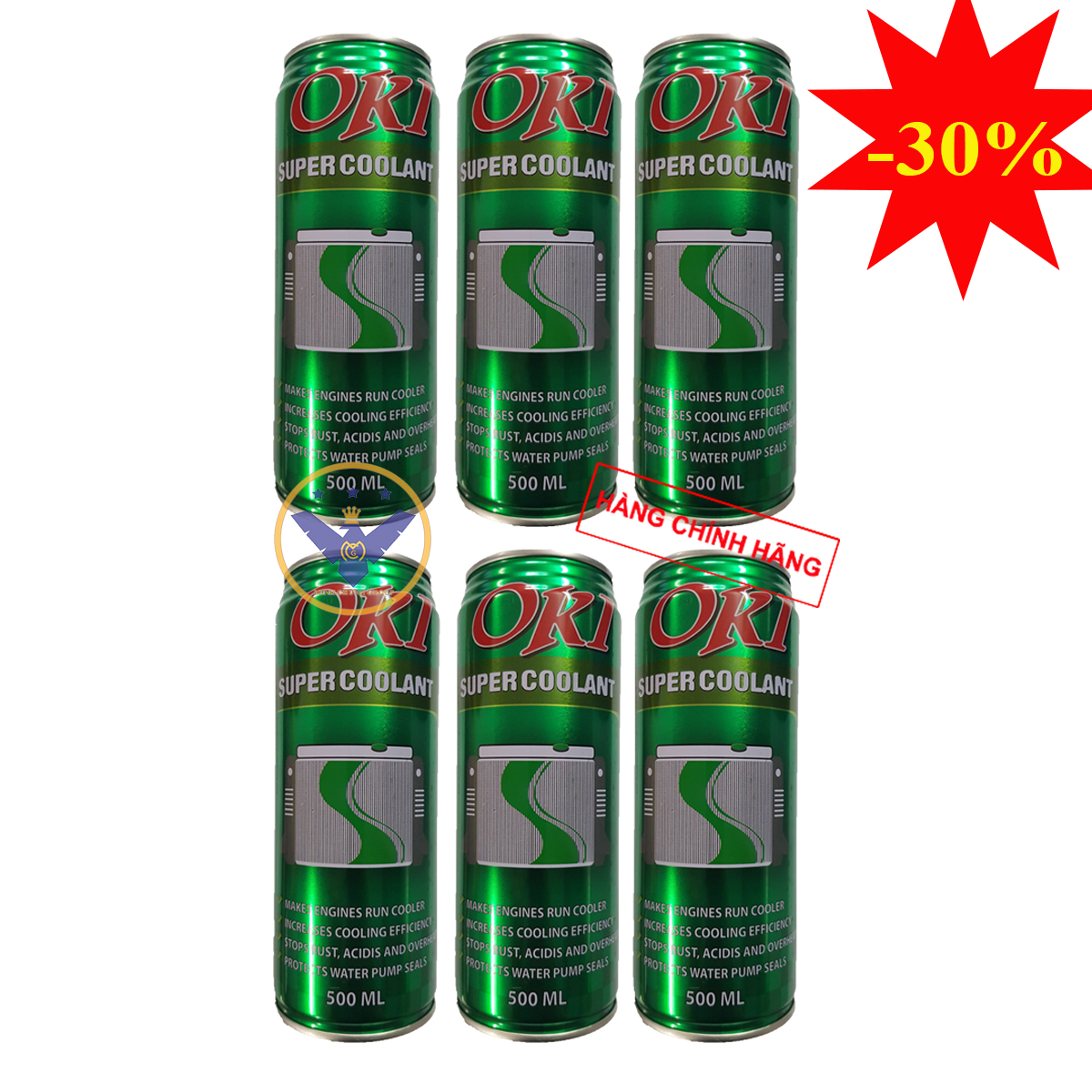 COMBO 6 lon nước làm mát xe ô tô, xe máy màu xanh 'OKI Super Coolant 500ml