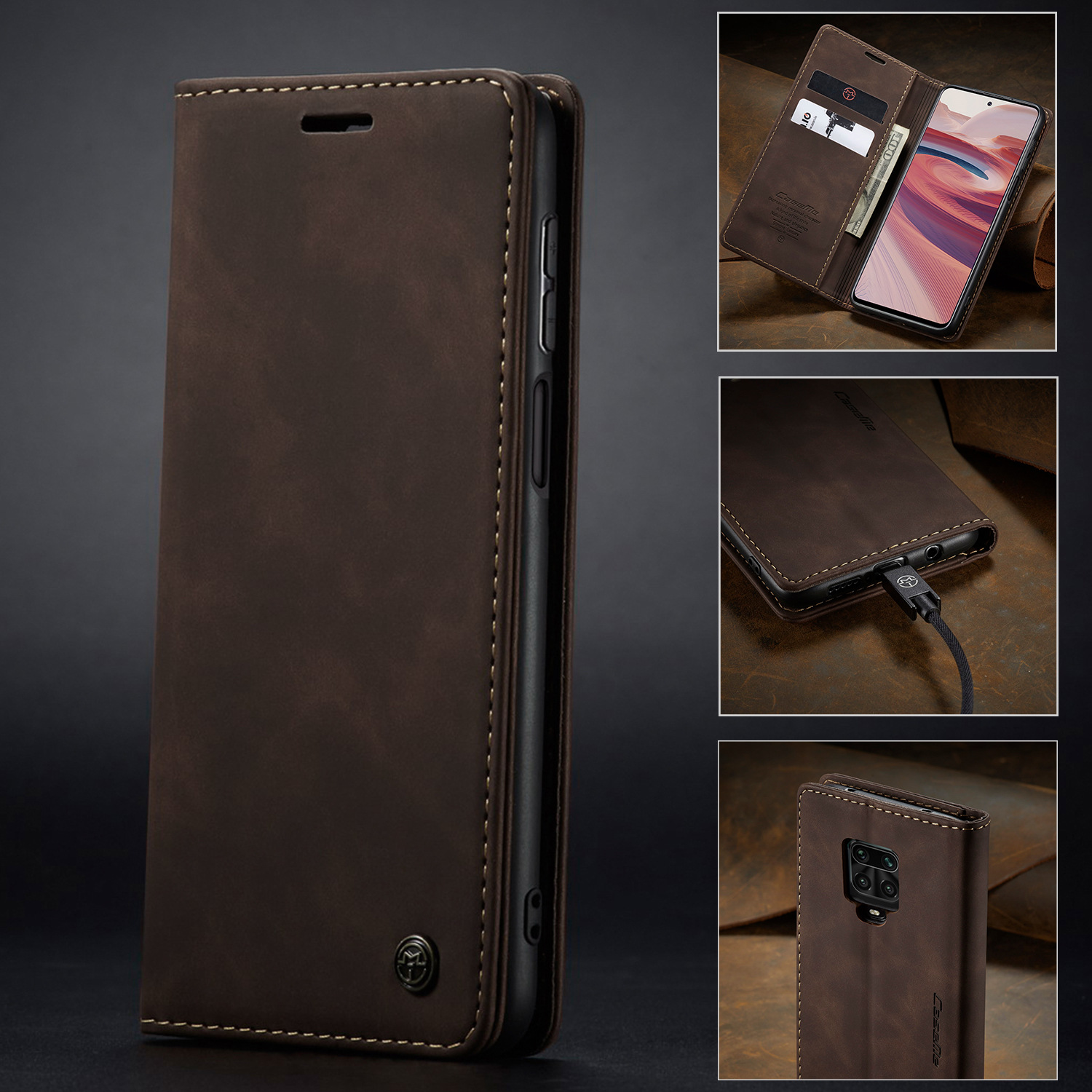 Bao da thật dạng ví cho Xiaomi Redmi Note 9 Pro Chính Hãng Caseme có ngăn đựng thẻ - Hàng Nhập Khẩu