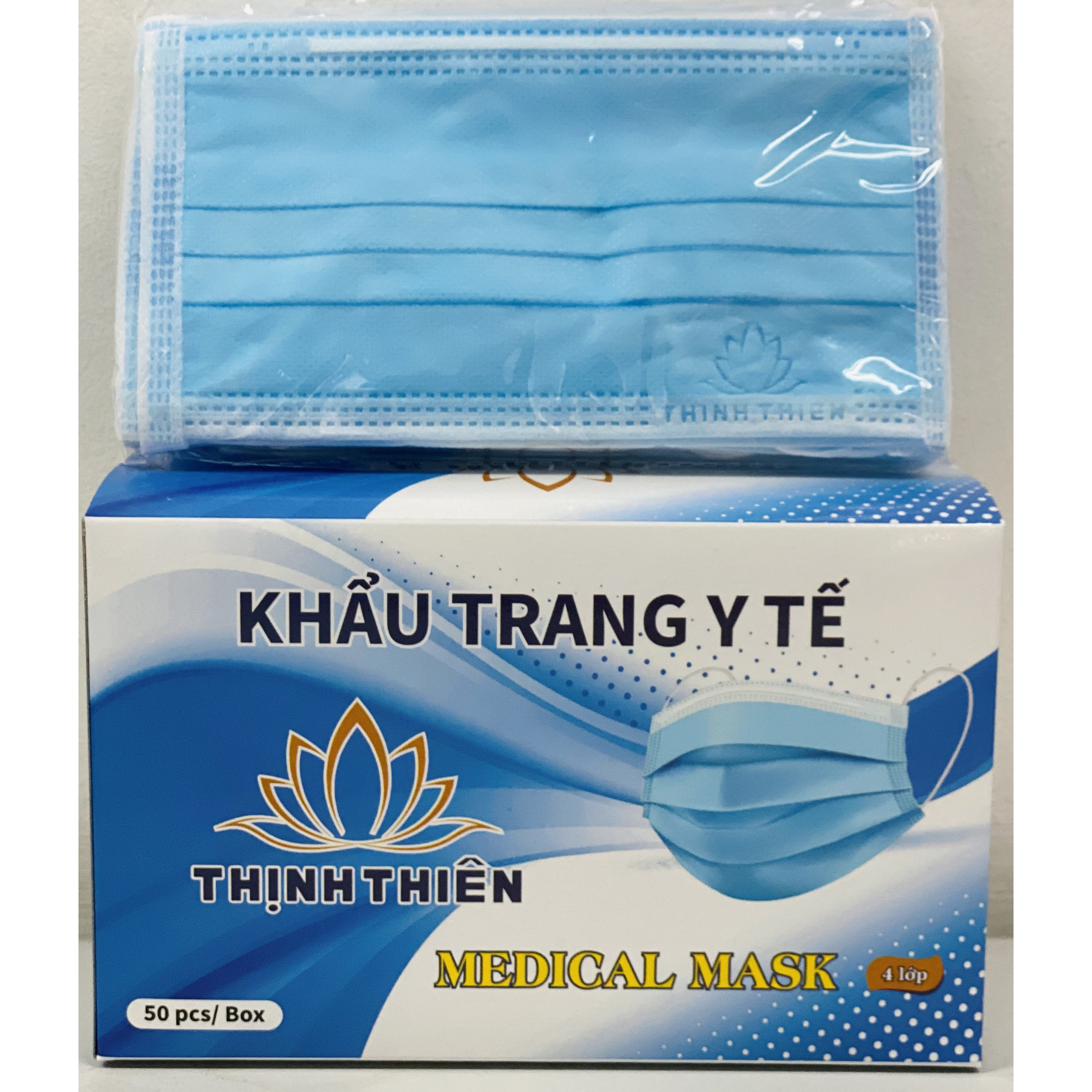 Khẩu Trang Y Tế 4 Lớp Thịnh Thiên (Hộp 50 Cái - Màu Xanh)