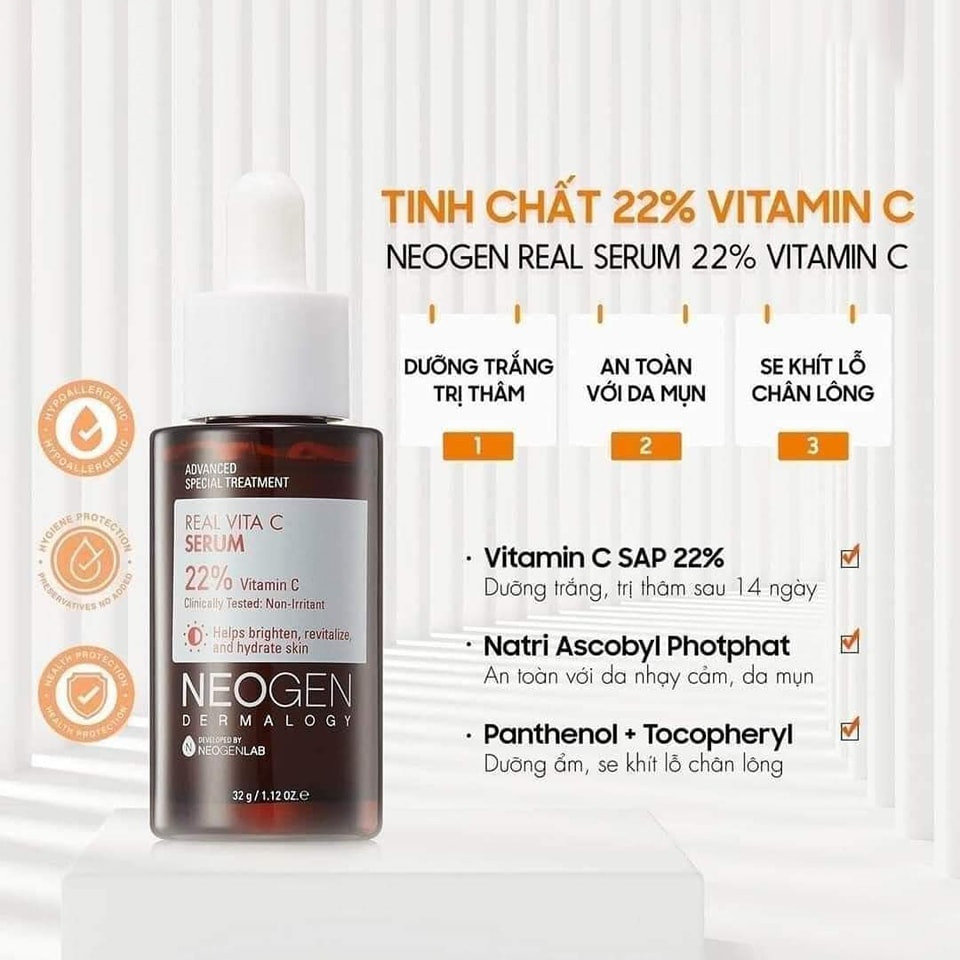 Siêu Tinh Chất Xoá Thâm Dưỡng Trắng Da Vitamin C SAP Neogen Dermalogy Real Vita C Serum 32g