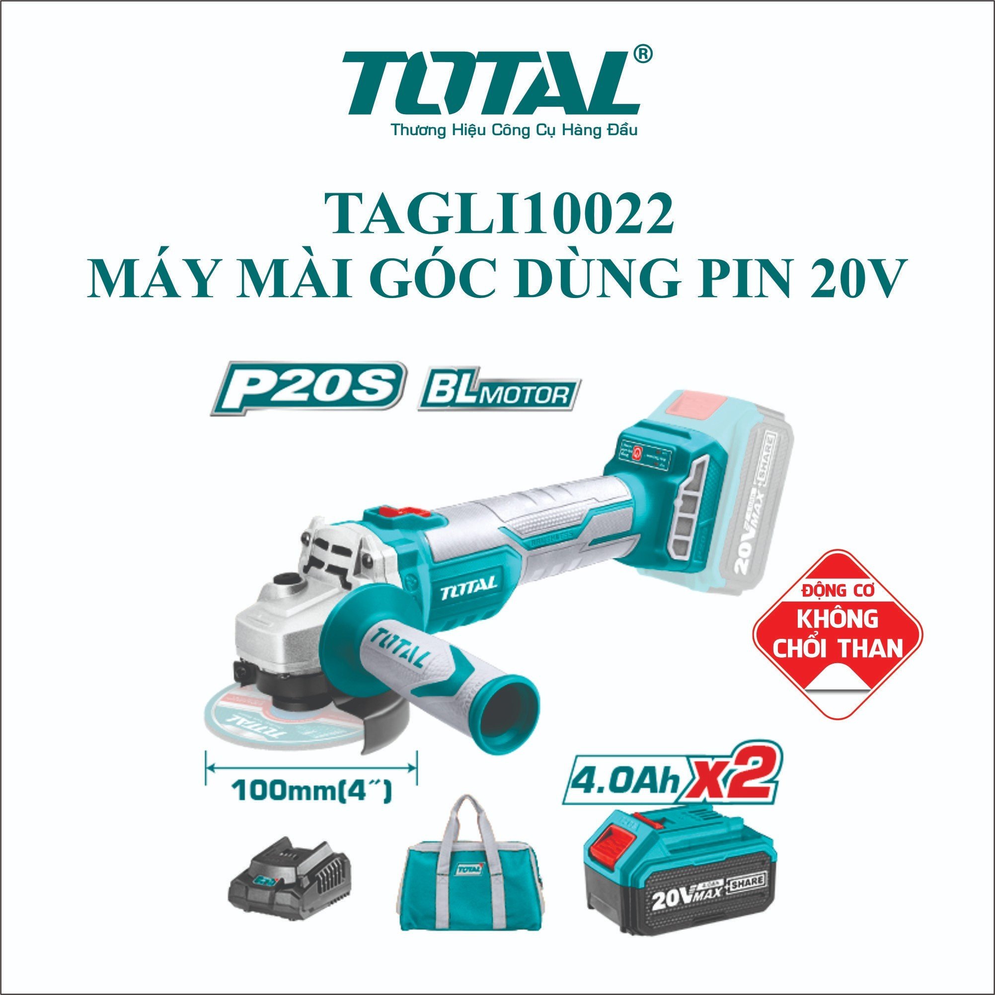 Máy mài góc  dùng pin  Lithium 20V total TAGLI10022