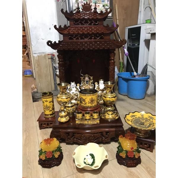 Bàn thờ ông địa cao cấp gỗ gụ gỗ hương size 48, full đủ bộ đồ sứ