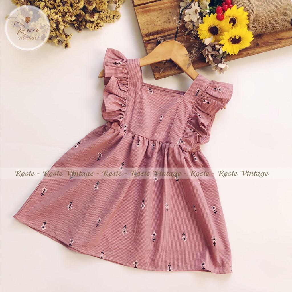 Váy cánh tiên hồng in hoa ROSIE V16, chất vải mềm thoáng mát cho bé gái từ 9 - 36kg