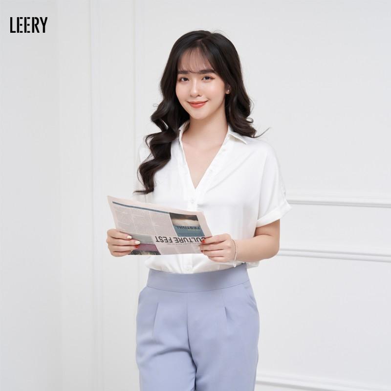 Quần tây nữ công sở LEERY quần baggy lưng cao ống đứng thiết kế lưng thun cao cấp màu Đen Xanh Be Ghi Hồng QD-16