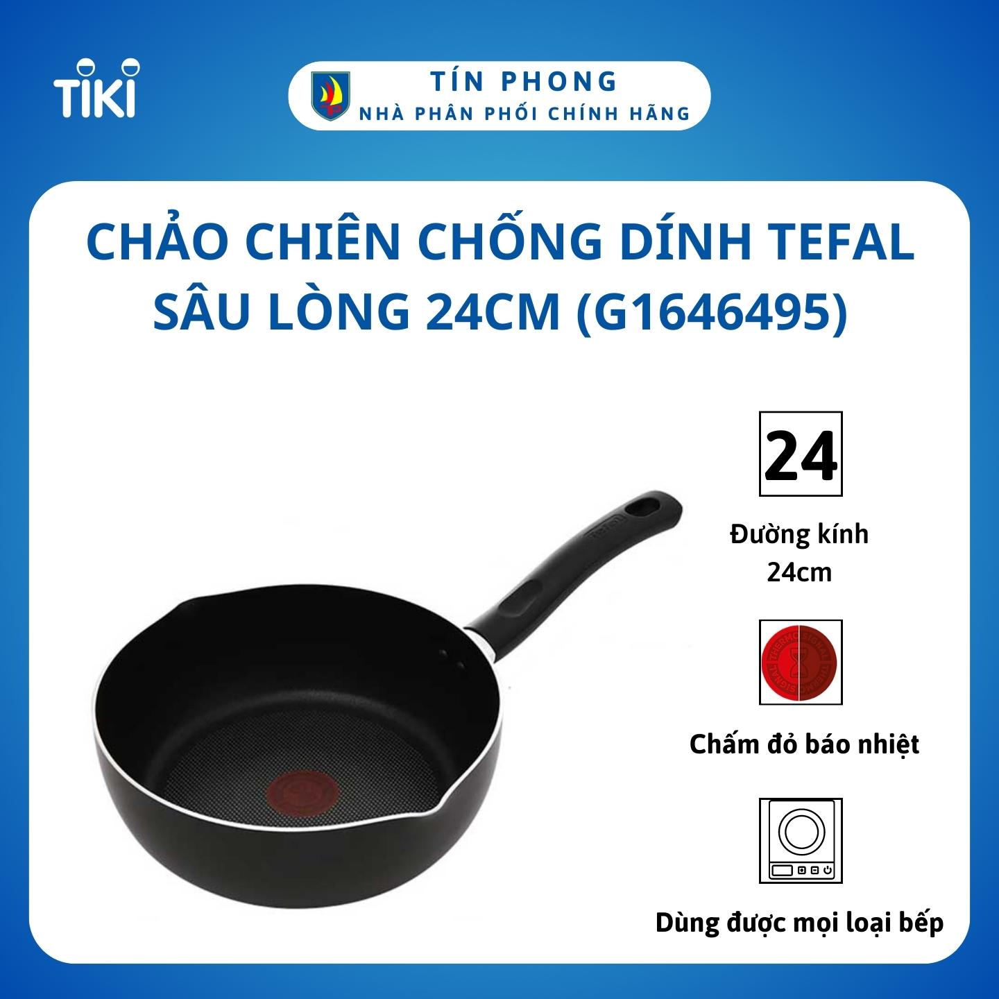 Chảo chiên chống dính Tefal sâu lòng 24cm (G1646495)/ 28 cm (G1646695) - Dùng được cho bếp từ - Hàng chính hãng