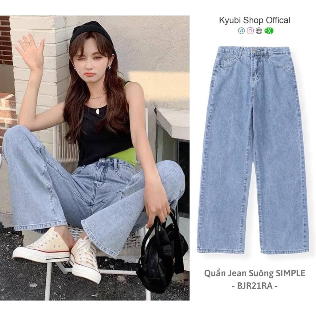 Quần jean nữ lưng cao dáng suông Ulzzang (Có Bigsize) - Quần jeans ống rộng suông cạp cao KYUBI BIGOES