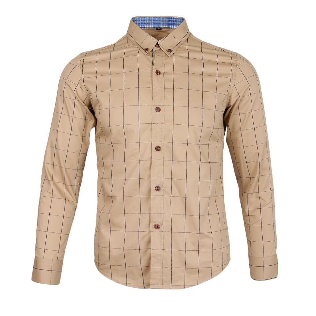Men's Slim Fit Long Sleeve Casual Social Shirt Classic Plaid 100%Cotton Dress Shirt