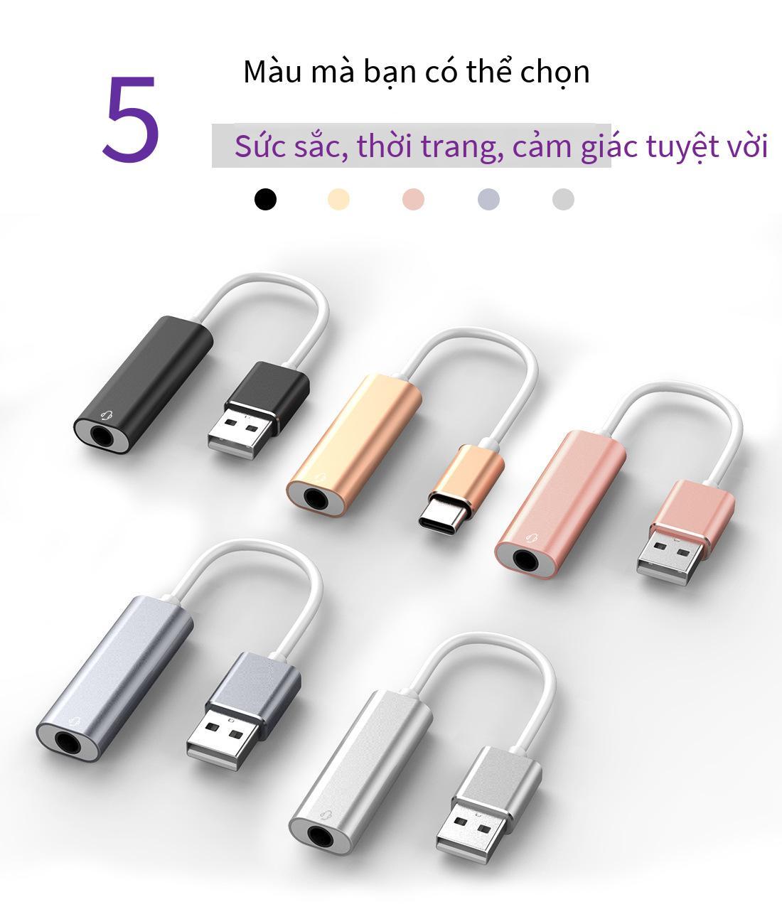 Tai nghe usb card âm thanh máy tính phong cách mới nhất card âm thanh trực tiếp bên ngoài hai trong một card âm thanh một lỗ USB3.5mm hợp kim nhôm có dây