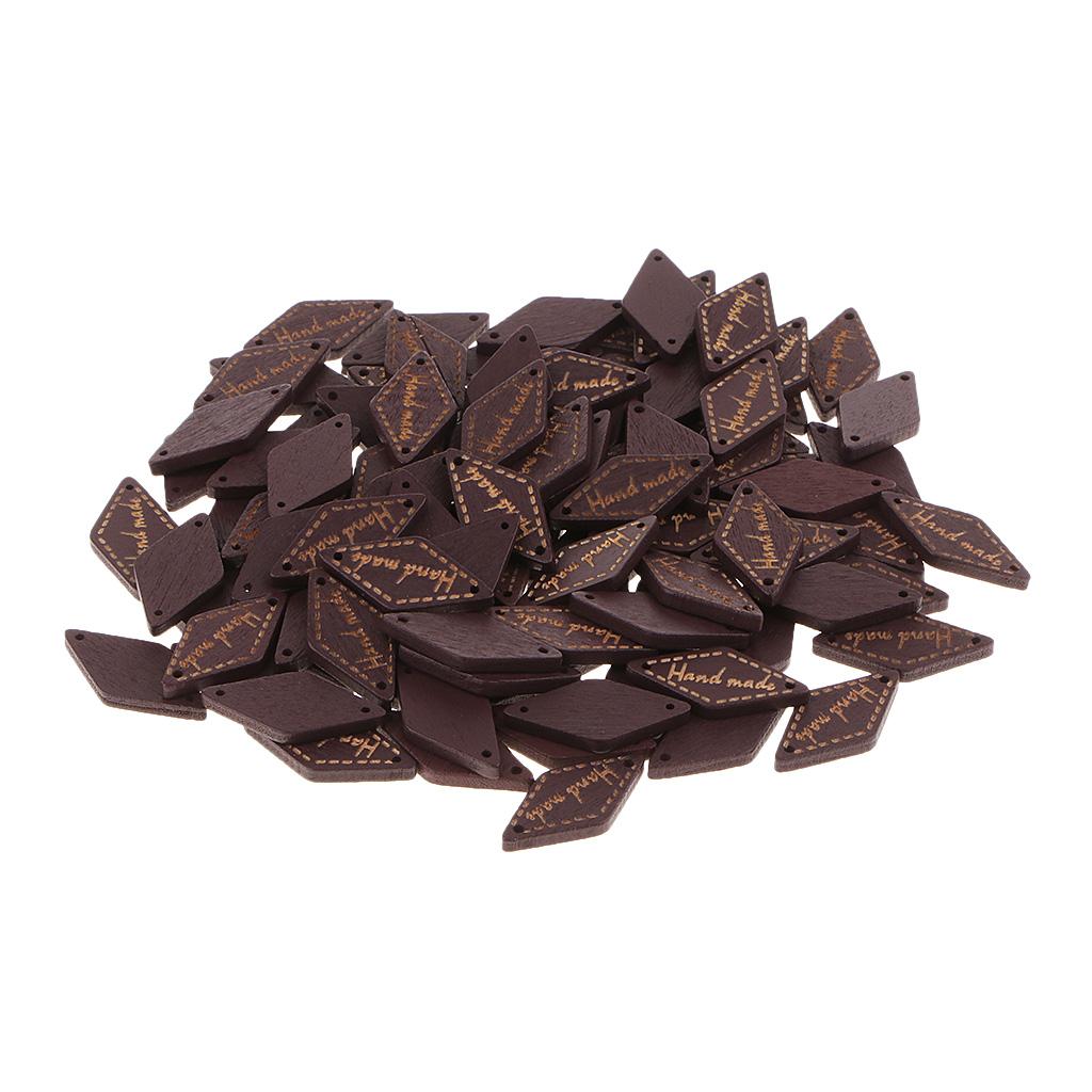 200 Pcs Wooden Handmade Design Tag Button Sewing Crafts Supplies Black Brown
