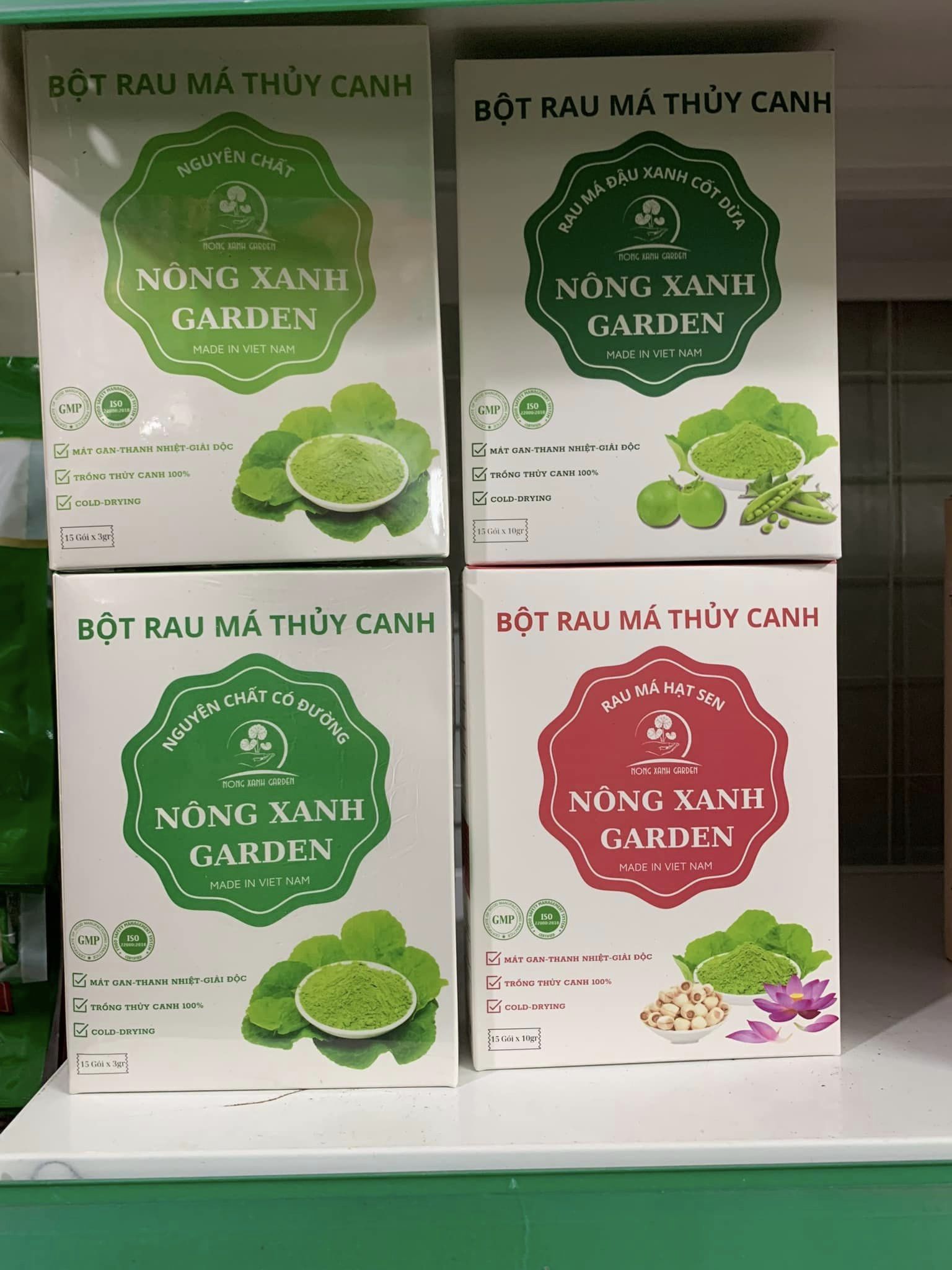 Nông Xanh Garden Combo 4 Hộp Bột Rau Má Thủy Canh Nguyên Chất + Nguyên Chất Có Đường + Đậu Xanh Cốt Dừa + Hạt Sen Hộp 15 gói hòa tan uống liền, dễ uống, thanh nhiệt, thải độc, làm đẹp da
