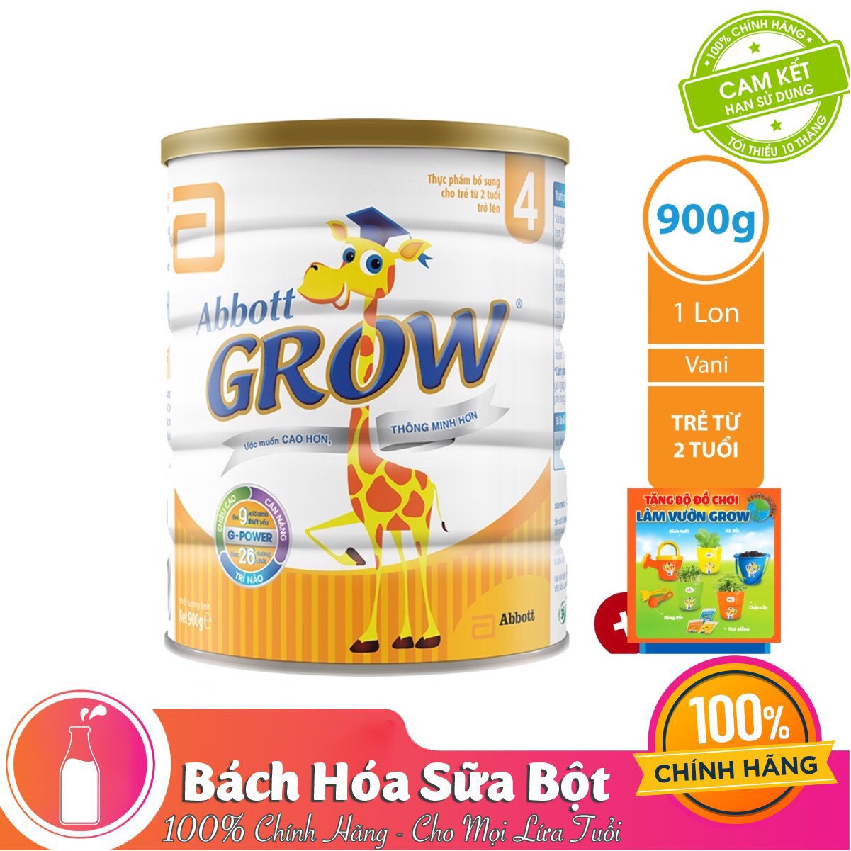 Sữa Bột Abbott Grow 4 DHA AW4M Dành Cho Trẻ 2 Tuổi Trở Lên (900g) - Tặng Bộ Đồ Chơi Làm Vườn Grow