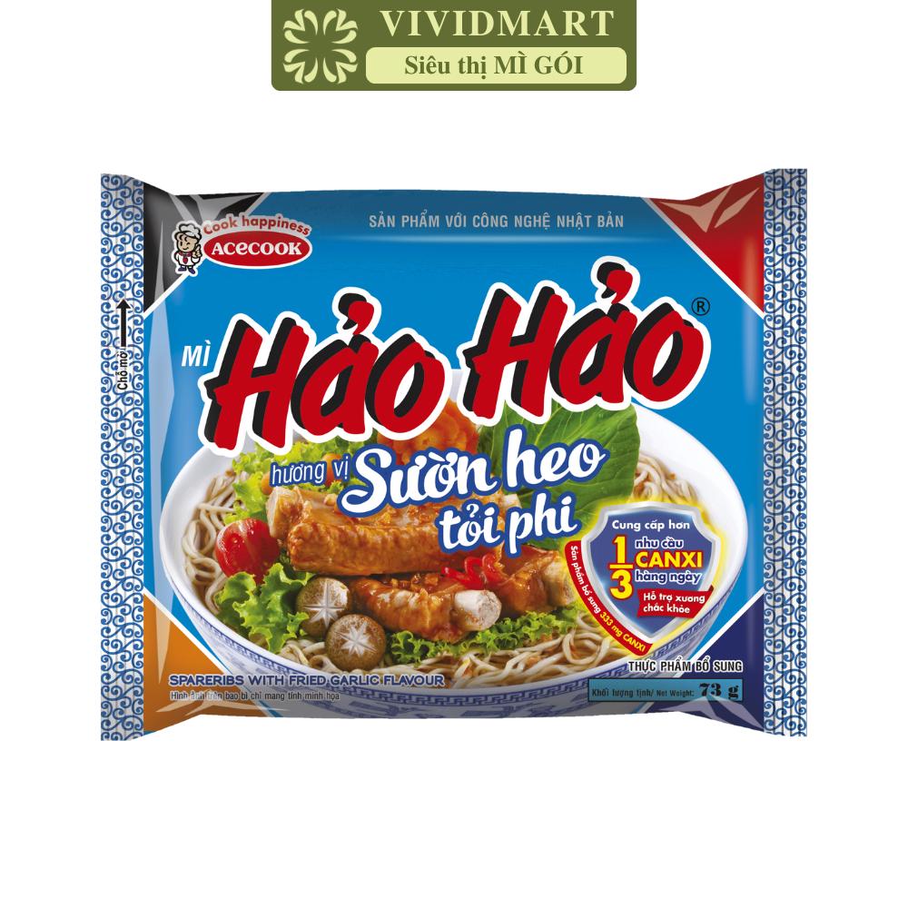 ACECOOK - Mì Hảo Hảo hương vị Sườn Heo Tỏi Phi, Hảo Hảo Mì Sườn heo tỏi phi Hảo Hảo, Hảo Hảo gói xanh dương (73g/gói)