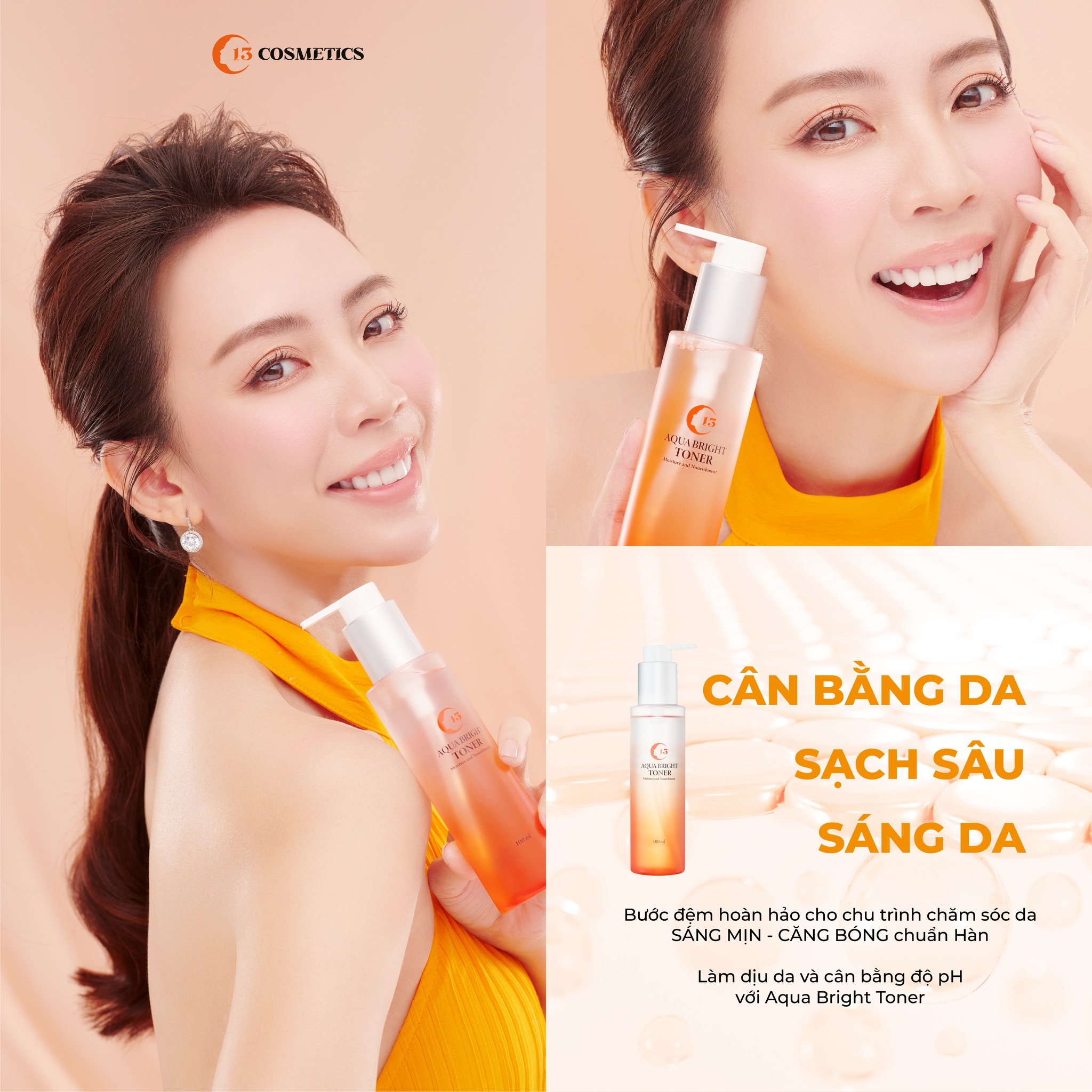 Nước Cân Bằng Se Khít Lỗ Chân Lông, Dưỡng Ẩm Từ Chiết Xuất Đậu Nành Nhật C13 Cosmetics Thu Trang Aqua Bright Toner 100ml