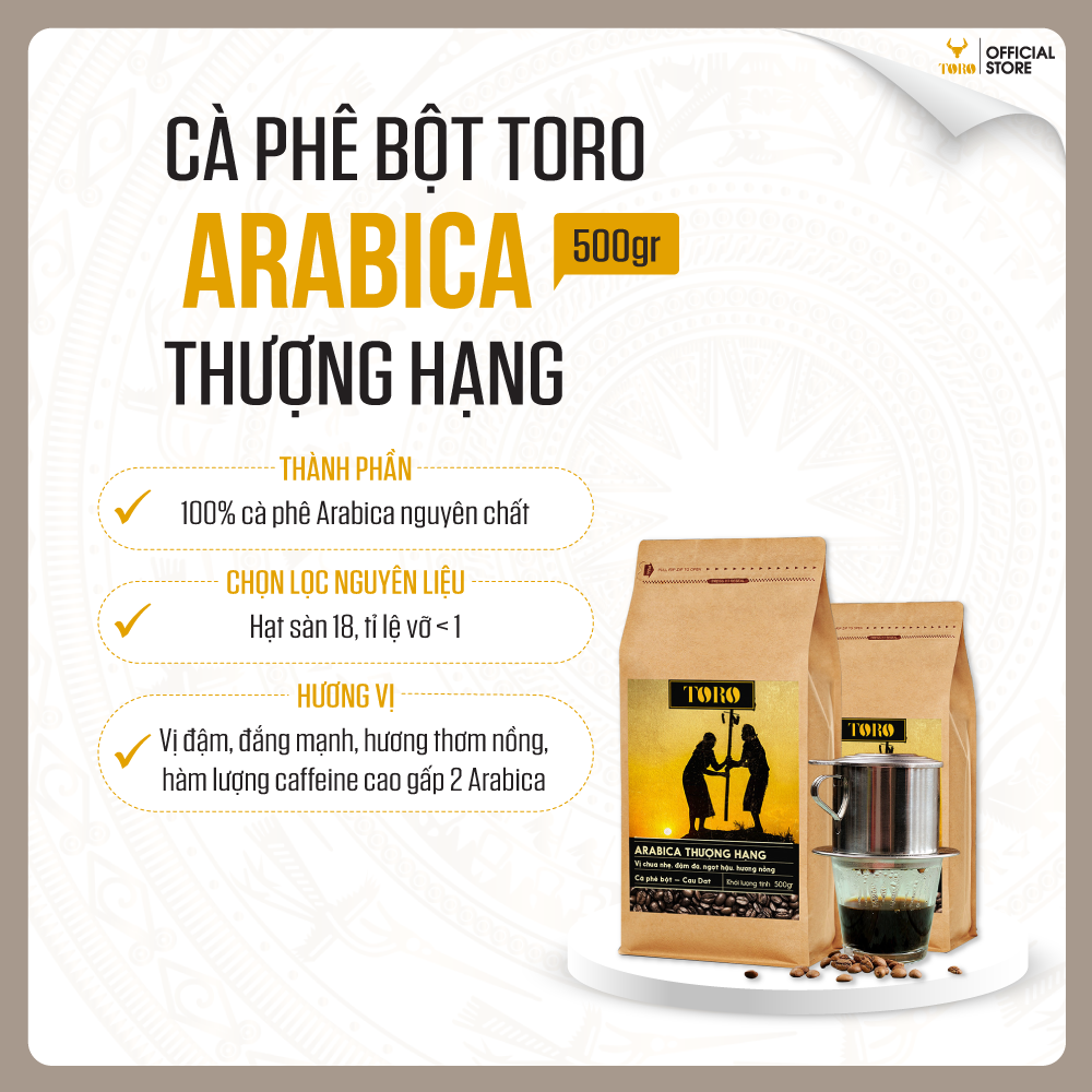 [1KG] Bộ Mix Cà Phê Bột Toro Robusta &amp; Toro Arabica Thượng Hạng Nguyên Chất 100% | 500GR/Gói | TORO FARM