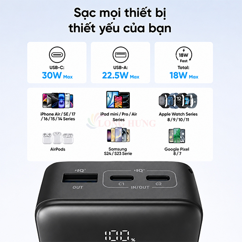Sạc dự phòng Anker Zolo Power Bank 1USB 2Type-C 30W 10000mAh A110J  - Hàng chính hãng