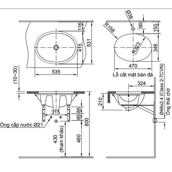 Chậu rửa mặt INAX AL-2293V – Âm bàn . Lòng chậu sâu chống bắn toé nước - Vật liệu xây dựng Big H