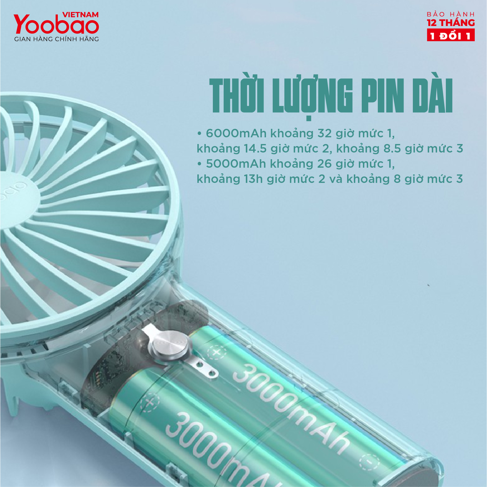 Quạt sạc mini để bàn làm việc YOOBAO F3 6000/3000mAh - Có thể chạy 32 giờ - Hàng chính hãng Bảo hành 12 tháng 1 đổi 1