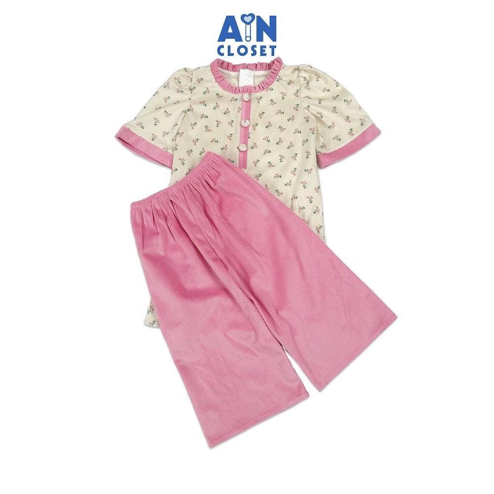 Bộ Áo Dài bé gái họa tiết Hoa Nhí Hồng Cotton Nhung - AICDBGTVKH3L - AIN Closet