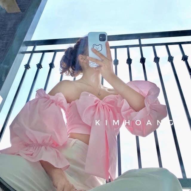Áo nơ to tay dài siêu xinh. Vải kate nơ siêu to siêu dài